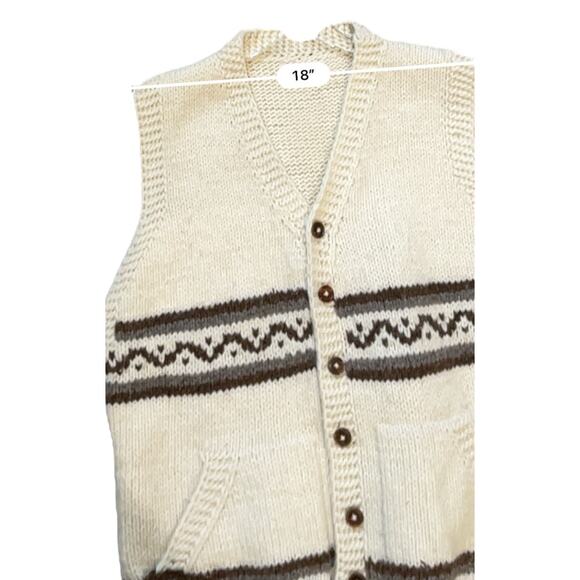 Vintage-Inspired Cream & Brown Knit Button-Front Vest Size XL - Picture 6 of 7